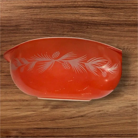 Pyrex 024 Casserole Dish Orange Pine Cones 2 Quart Round Holiday - Picture 5 of 7